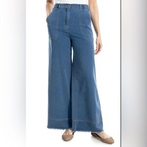 Max Studio London Wide Leg Pique Denim Pull-On Jeans - Size Small